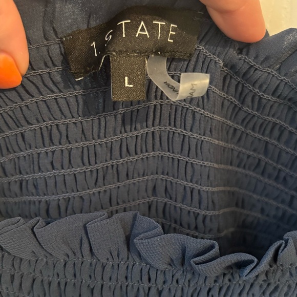 1. State Blue Smock Bodice Ruffle Hem Long Sleeve Minidress Dress, L - Picture 4 of 7